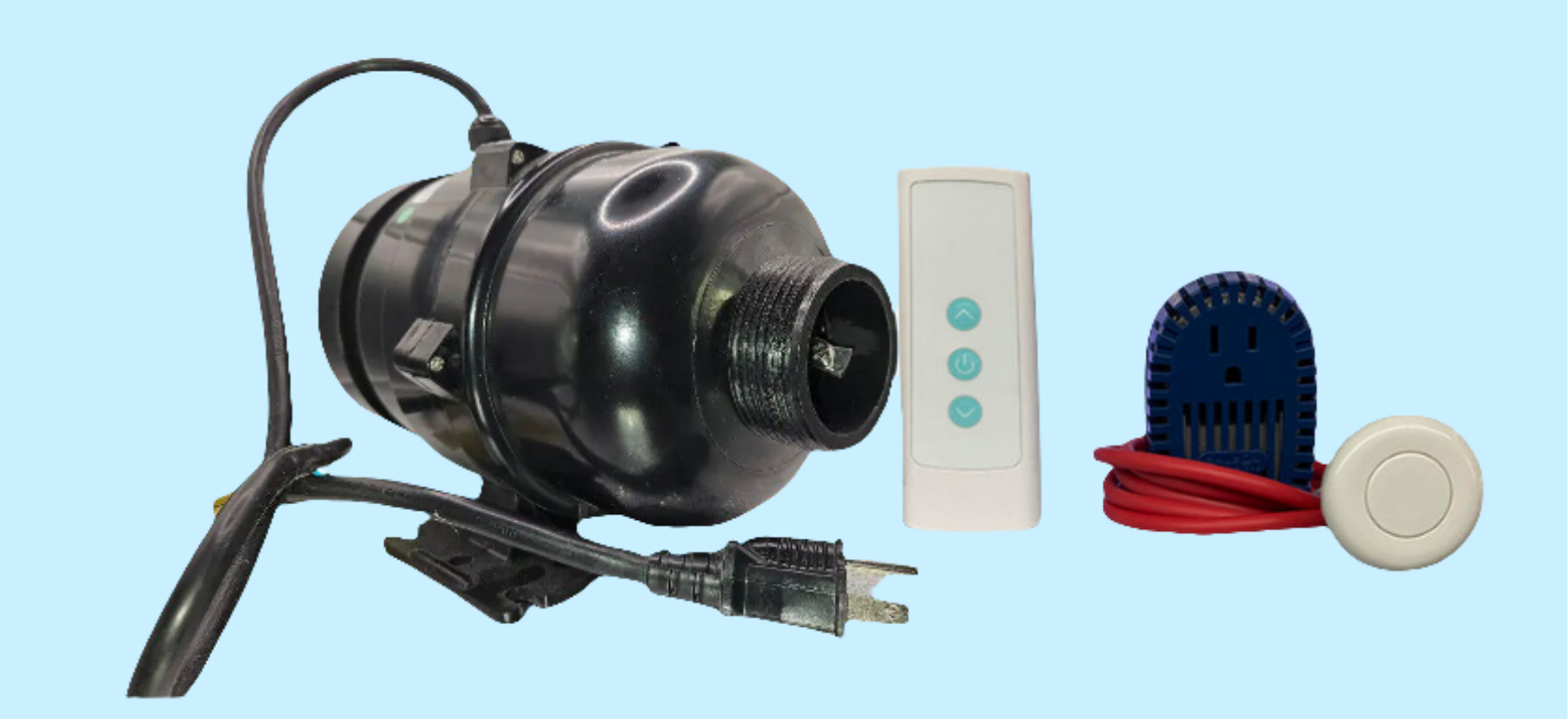 Air Massage Blower Retrofit Kit with remote control and components for tub upgrade.