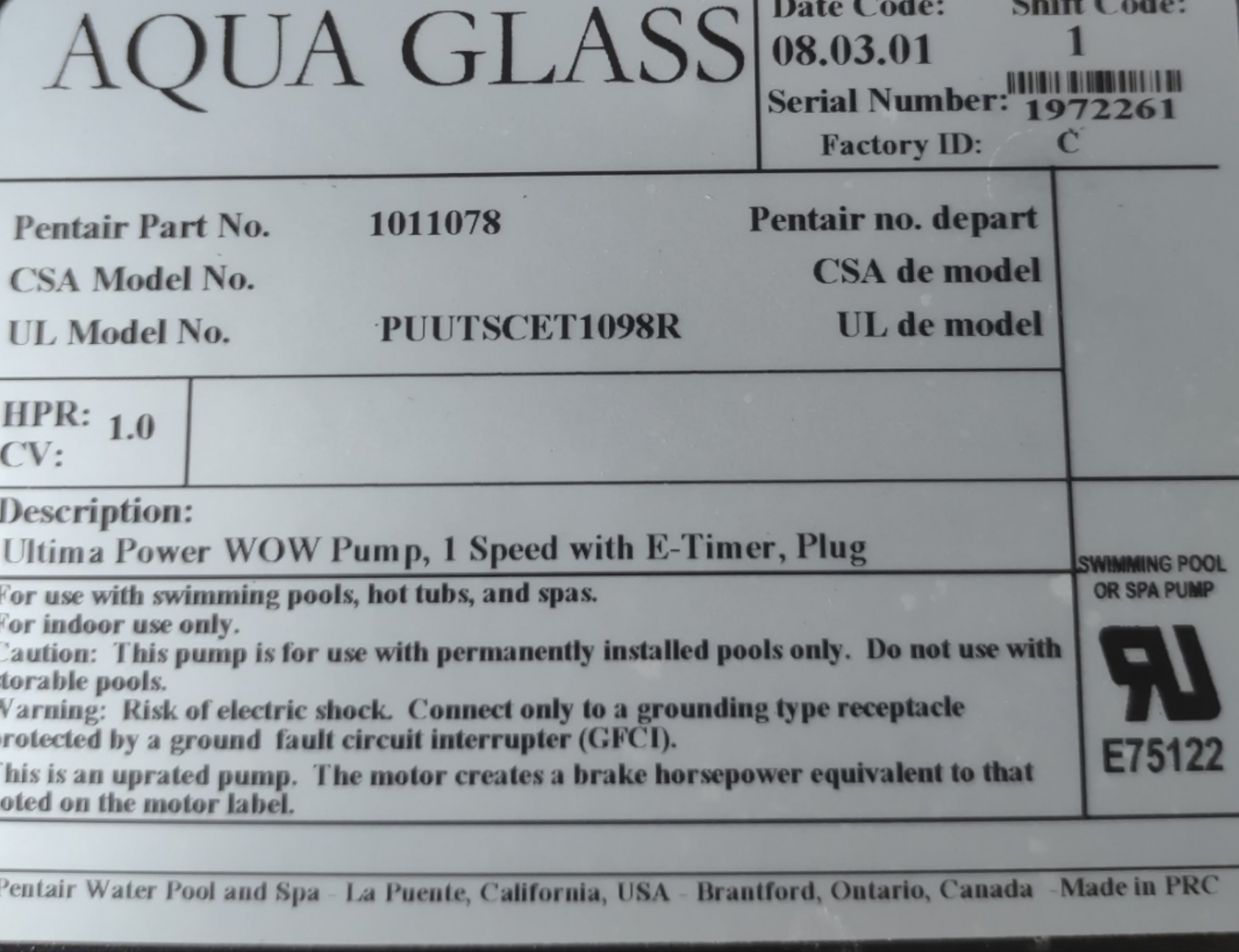 PUUTSCET1098R Aqua Glass 