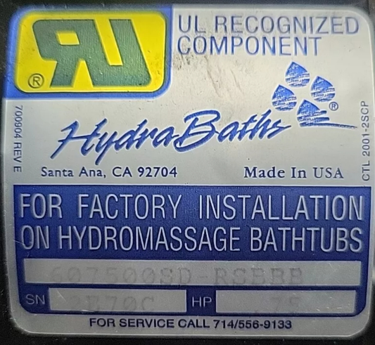 607500 SD HydraBaths Pump Replacement -Easy Installation