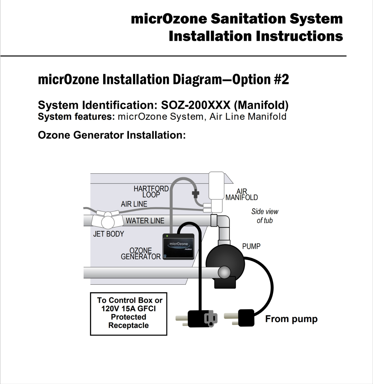 Whirlpool Bath Ozonator Kit micrOzone System SOZ-200XXX

