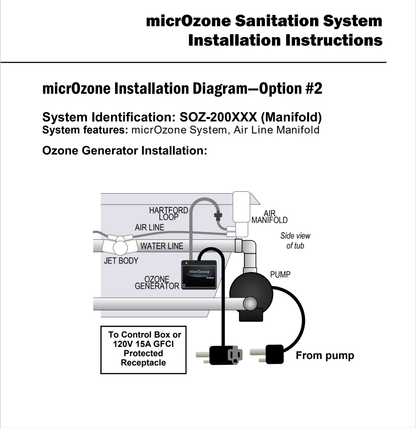 Whirlpool Bath Ozonator Kit micrOzone System SOZ-200XXX

