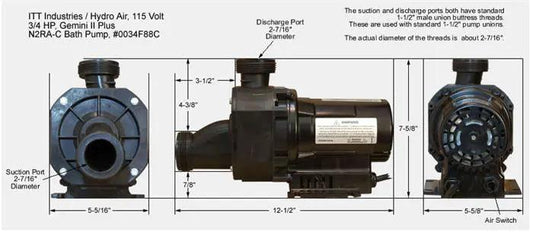 ITT Marlow Gemini Plus R100A-C 1 hp 120v Air Switch w/cord